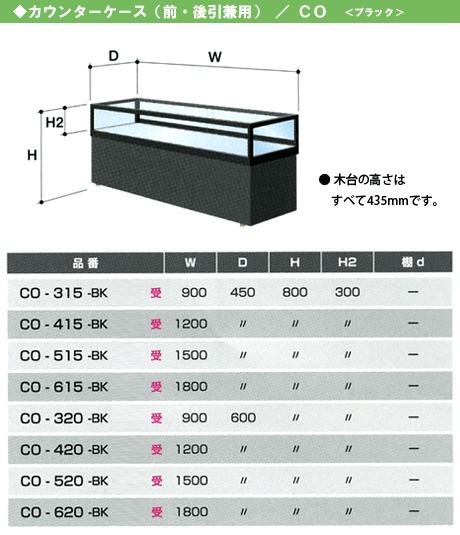 カウンターケース（ブラック）寸法